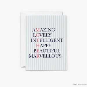 Happy Mother's Day Mom Card | Describing Mom Blank | Mom Description | Mom Card | Amazing, Lovely, Intelligent, Happy, Beautiful, Marvelous