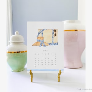 Blue and White Lovers 2024 Desk Calendar | Watercolor Gift | Preppy Grandmillennial Chinoiserie Monthly Calendar | Hostess Gift | Art Print