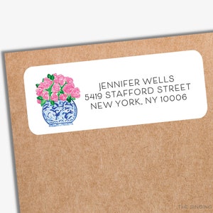 Peony Ginger Jar Return Address Labels PRINTED | White Matte Address Envelope Label | Personal Address Label | Floral Return Mailing Sticker