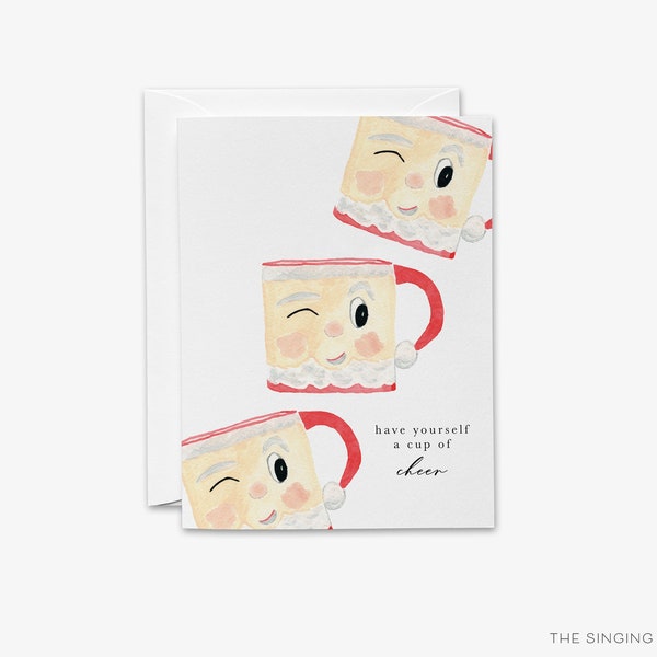 Cup of Cheer Christmas Greeting Card | Happy Holidays Card | Christmas Coffee Card | Hot Chocolate Lover Gift | Vintage Santa Mug Watercolor