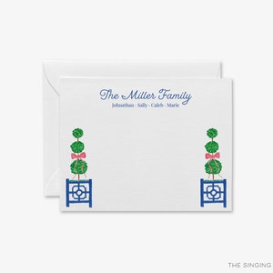 Personalisierte Grußkarten | Familienurlaub Dankeschön Notizen | Weihnachten Briefpapier | Weihnachtskarten | Topiary Chinoiserie Blau