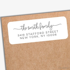 May include: White return address label with black text. The text reads "the smith family", "5419 STAFFORD STREET", and "NEW YORK, NY 10006".