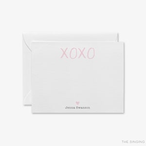 Papeterie personnalisée XOXO | Notes de remerciement roses | Notes modernes | de correspondance Câlins et bisous | Cadeau féminin pour elle | Saint-Valentin personnalisée