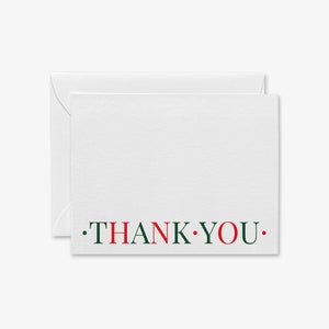 Tarjetas de agradecimiento navideñas planas en rojo y verde [juegos de 8] / Notas de agradecimiento navideñas / Papelería familiar navideña