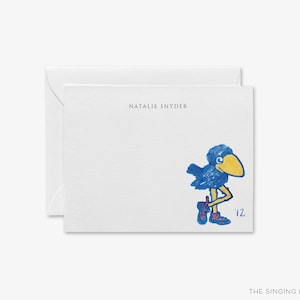 Conjunto de cartões personalizados Jayhawk 1912 | Oficialmente licenciado | Papelaria da Universidade do Kansas | Vermelho e azul | Cartões de giz de rocha | Presente da KU