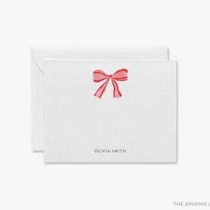 Personalisierte Rote Schleife Grußkarten | Familie Dankeschön Notizen | Bogen Briefpapier | Weihnachts-Valentinstagskarten | Urlaub Bogen feminin | Geschenk für Sie