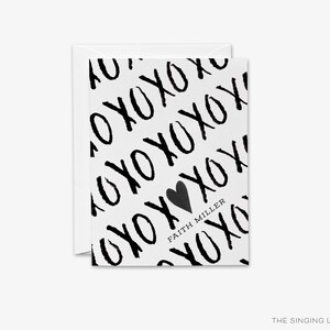 Tarjetas personalizadas XOXO / Tarjetas plegables personalizadas de abrazos y besos / Tarjetas de felicitación en blanco y negro / Tarjetas de agradecimiento modernas / Tarjetas de San Valentín con forma de corazón