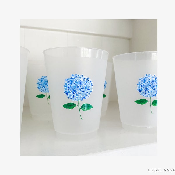 Hydrangea Frosted Shatterproof Cups | Set of 8 | Reusable Bridal Shower Baby Shower Party Cups | Bachelorette Wedding Cups | 16oz Floral Cup