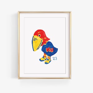 1923 Kansas Jayhawk Art Print | Officially Licensed Product | University of Kansas Watercolor | Kansas Decor | Vintage KU Art | Rock Chalk