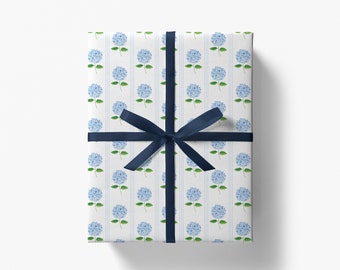 Papel de regalo de hortensias / Papel de regalo azul y blanco / Papel de regalo floral / Papel de regalo primavera-verano / Amante de las hortensias / Baby Shower