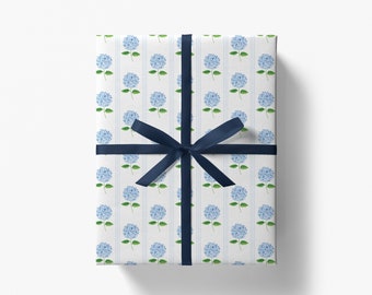 Hydrangea Gift Wrap | Blue and White Wrapping Paper | Floral Wrapping Paper | Spring Summer Wrapping Paper | Hydrangeas Lover | Baby Shower