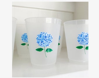 Hydrangea Frosted Shatterproof Cups | Set of 8 | Reusable Bridal Shower Baby Shower Party Cups | Bachelorette Wedding Cups | 16oz Floral Cup