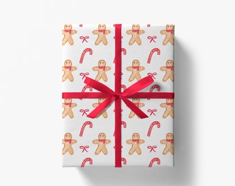 Gingerbread Wrapping Paper | Candy Cane Wrapping Paper | Christmas Wrapping Paper | Christmas Decor | Holiday Gift Wrap | Red Bow Gift Wrap