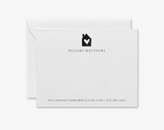 Personalized Realtor Note Card Set | Eggshell Finish, House Icon