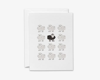 Biglietti d'auguri con pecore nere / Biglietti vuoti con pecore / Amanti delle pecore / Biglietti con agnelli / Regalo per essere te stesso / Acquerello unico