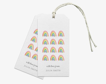 Etiquetas de presente em aquarela com arco-íris | Aniversário infantil, lembrancinhas de festa