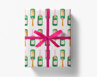 Presentpapper för champagneflaska | Omslagspapper för firande | Omslagspapper för fest | Cheers Fizz-omslagspapper | Bubblig födelsedag | Cheers Rosa