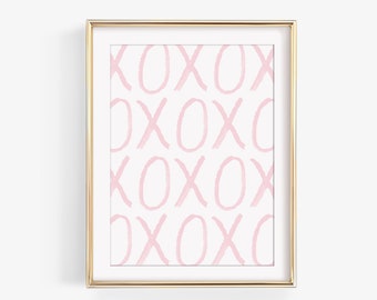 Impresión de acuarela XOXO / Arte abstracto rosa