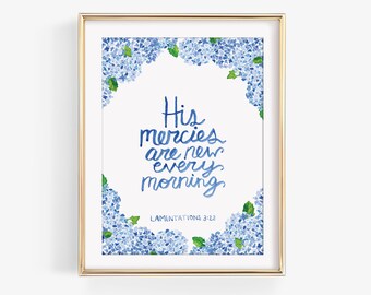 Hydrangea Bible Verse Art Print | Christian Home Decor