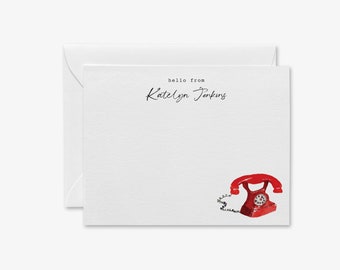 Personalized Stationery | Red Vintage Phone Thank You Notes | Modern Notes | Hello From Note Cards | Feminine Gift for Her | Cute Card Set