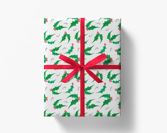 Holly Jolly Wrapping Paper | Holly Gift Wrap | Christmas Wrapping Paper | Christmas Holly Decor | Holiday Gift Wrap | Custom Wrapping Paper