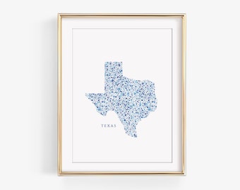 Texas Watercolor Art Print | Hand Painted Virginia Art | Texas Gift | State Watercolor Fine Art | Texas Home Decor | Texas Nursery Dorm