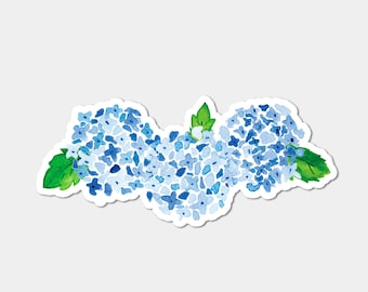 Hydrangea Vinyl Sticker |  Watercolor Flower Decal Sticker | Die Cut Durable Weatherproof | Sticker for Laptop Cell Phone Water Bottle Blue