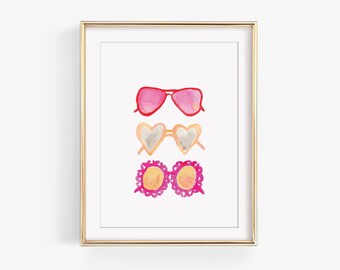Sunglasses Art Print | Hand Painted, Heart Glasses Artwork