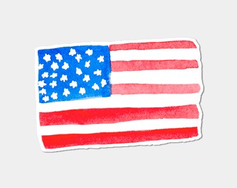 American Flag Vinyl Sticker | Watercolor USA Lover Decal Sticker | Patriotic Gift Durable Weatherproof | Laptop Phone Case Water Bottle