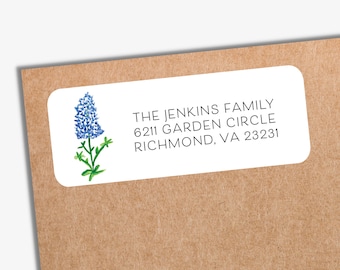 Texas Bluebonnet Return Address Labels PRINTED | White Matte Address Envelope Label | Personal Address Label | Floral Return Mailing Sticker