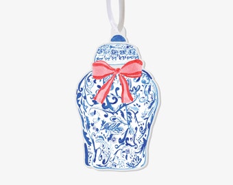 Ginger Jar Ornament | Watercolor Acrylic Christmas Ornament | Chinoiserie | Blue and White Lover | Stocking Stuffer | Hand-Painted Keepsake