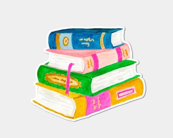 Book Stack Vinyl Sticker | Watercolor Book Lover Decal Sticker | Reader Gift Durable Weatherproof | Read | Laptop Phone Case Water Bottle