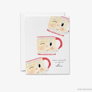 Cartão de Natal Cup of Cheer | Cartão de Boas Festas | Cartão de Café de Natal | Presente para Amantes de Chocolate Quente | Caneca Vintage de Papai Noel em Aquarela