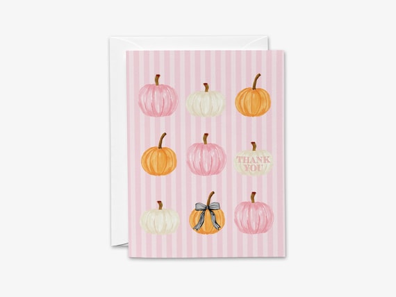 Pumpkin Thank You Card | Pink Pumpkin Thank You Notes | Fall Thank You Notes | Autumn Thank You | Baby Shower Thanks | Thankful Grateful
