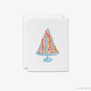 de voeux de tour macaron | Cadeau sur le thème de la France | de célébration | Merci pour la douche | Biscuit d'anniversaire | Carte pliée aquarelle | Hôtesse d'accueil