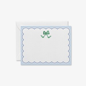 Groen en blauw briefpapier met gouden strik | Preppy notitiekaarten | Vrouwelijke strikkaarten | Platte kaarten met strik | Modenotitiekaarten | Aquarelstrikken