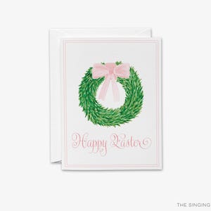 Carte de voeux de joyeuses Pâques | Couronne de printemps | Carte de Pâques | Carte pliée aquarelle Panier de Pâques | Carte de printemps joyeux lapin de Pâques