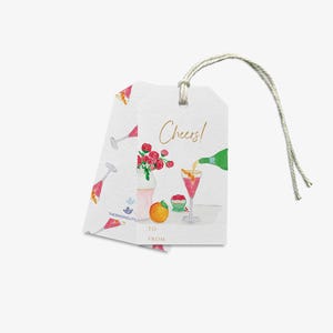 Cocktail Scene Cheers Gift Tags [Sets of 8] | Cheers Gift Tags | Cocktail Scene Tag | Feminine Tag | Watercolor Hand Painted Tag