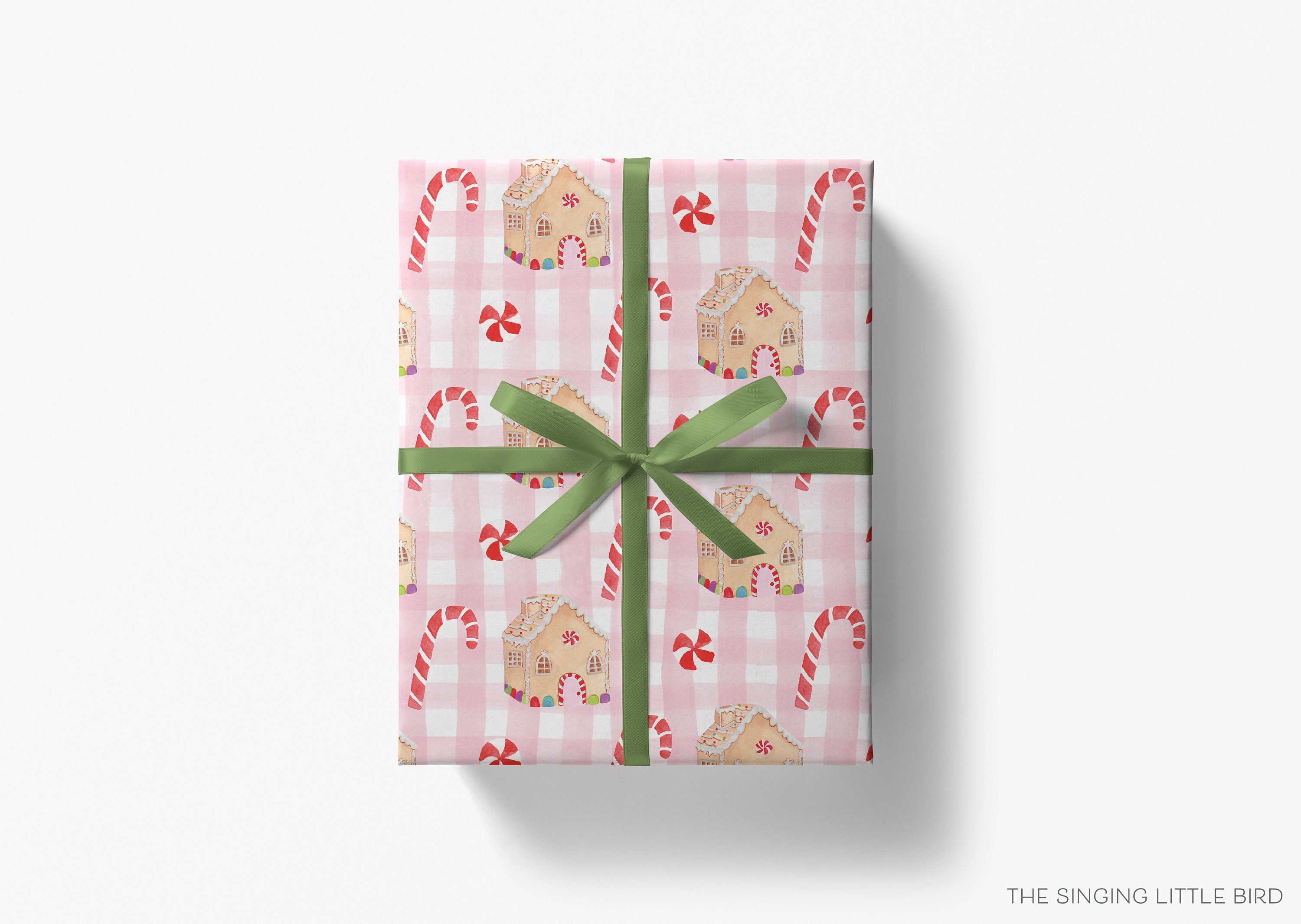 Pink Gingerbread Candy Cane Gingham Christmas Gift Wrap | Christmas ...