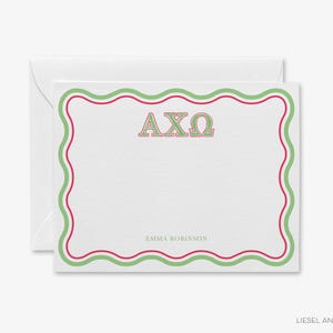 Gepersonaliseerd briefpapier Alpha Chi Omega | Cadeaukaartjes Bieddag |  ΑΧΩBedankbriefjes | Vrouwenvereniging groot klein cadeau | Preppy groene golf