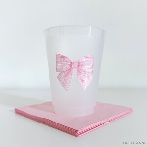 Striped Pink Bow Frosted Shatterproof Cups | Reusable Baby Shower Party Cups | Bridal Shower Cups | 16oz Cup | Bow Cups image 4