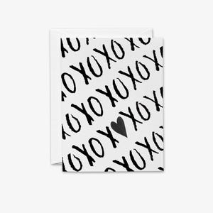 Cartões de felicitações XOXO em preto e branco | Cartões em branco com abraços e beijos | Notas de agradecimento modernas | Cartões de dia dos namorados em formato de coração | Amor