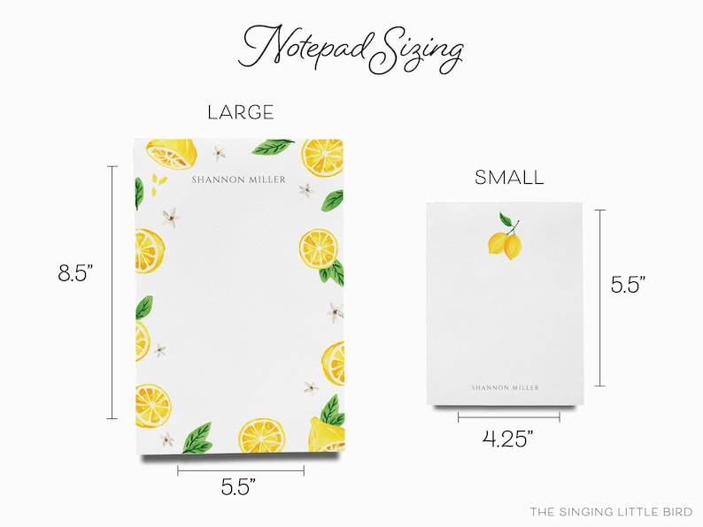 Bloc de notas personalizado de limón / Juego de blocs de notas para amantes del limón / Lista de tareas de verano / Bloc de notas femenino / Regalo personalizado / Regalo de limones y cítricos Bundled (SM + LG)