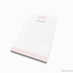 Personalized Pink Bow Notepad | Gingham Stationery Set - Etsy