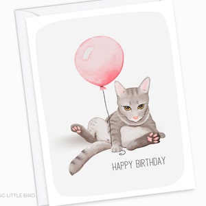 Funny Cat Birthday Card | Cat Lover Balloon Birthday Card | Cat Birthday Card | Birthday Card for Cat Owner | Watercolor Cat Humor Bday Card
