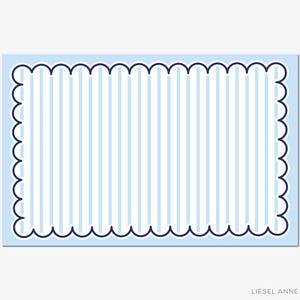Blue and White Striped Placemats | Scalloped Holiday Decor | Birthday Party Decor | Festive Disposable Decor | Baby Shower Tablescape