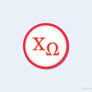 Pegatinas de letras Chi Omega con licencia oficial / Pegatina redonda griega / Sello de sobre de hermandad / Etiqueta pintada / Pegatina de recuerdo de Chi Omega
