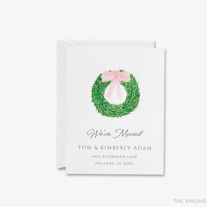 Green Wreath Moving Announcement Card | Change of Address Card | We&#39;ve Moved Cards | New Home | Personalized New House | Family Just Moved