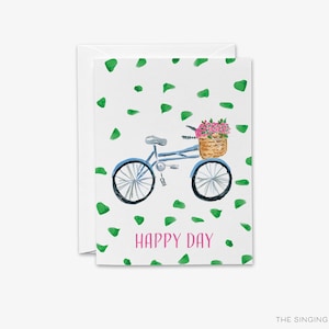 Cartes Happy Day à vélo | carte pliée fleur de joyeux anniversaire | Anniversaire amateur de vélo | de célébration | carte pour elle | Cartes aquarelles joyeuses