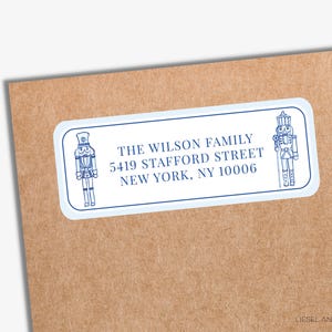 Blue Nutcracker Return Address Labels PRINTED | White Address Envelope Seal | Personalized | Christmas Mailing Sticker | Family Holiday Card